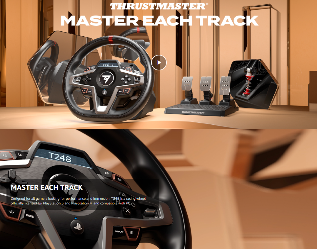 Thrustmaster T248 - High-Performance Racing Wheel and Pedal Set with Force Feedback for PlayStation 5, PlayStation 4, and PC