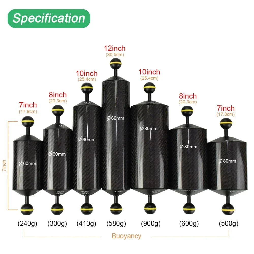 Seafrogs Diving 7/8/10/12Inch D60Mm Carbon Fiber  Float Arms