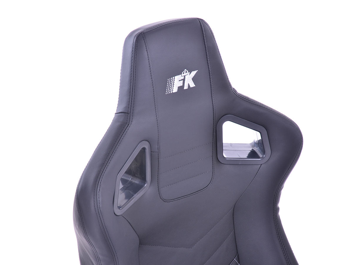 FK Pair of Universal Premium Sports Bucket Seats Black with Silver Diamond Stitching with universal slide runners