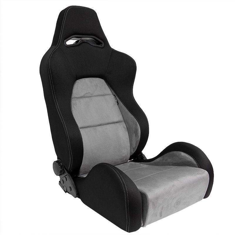 Auto-Style x1 Individual Luxe Universal Sports Bucket Seat Black Textile & Grey Stitch Alcantara