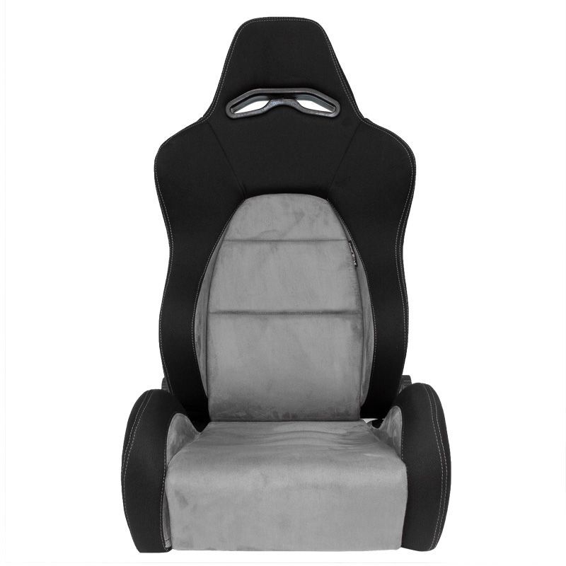Auto-Style x1 Individual Luxe Universal Sports Bucket Seat Black Textile & Grey Stitch Alcantara