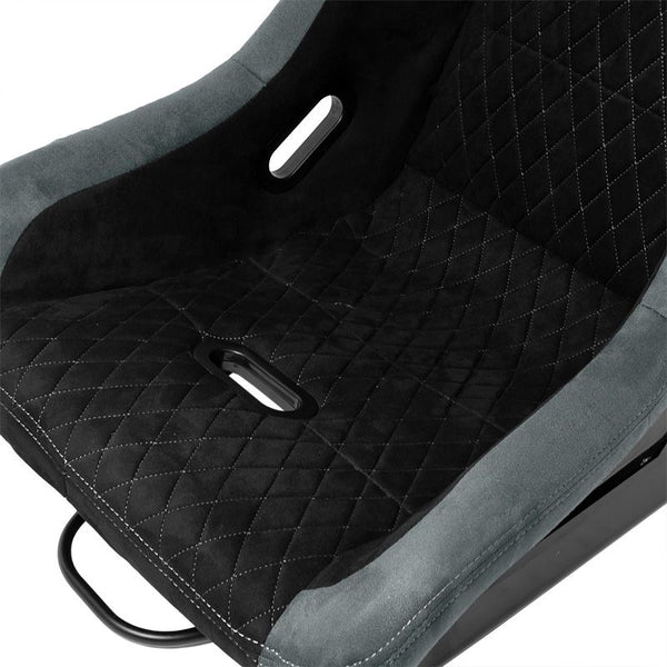 x1 Individual Luxe Universal Hard Paintable Fibreglass Back Sports Bucket Seat Black Grey Diamond Stitch Alcantara