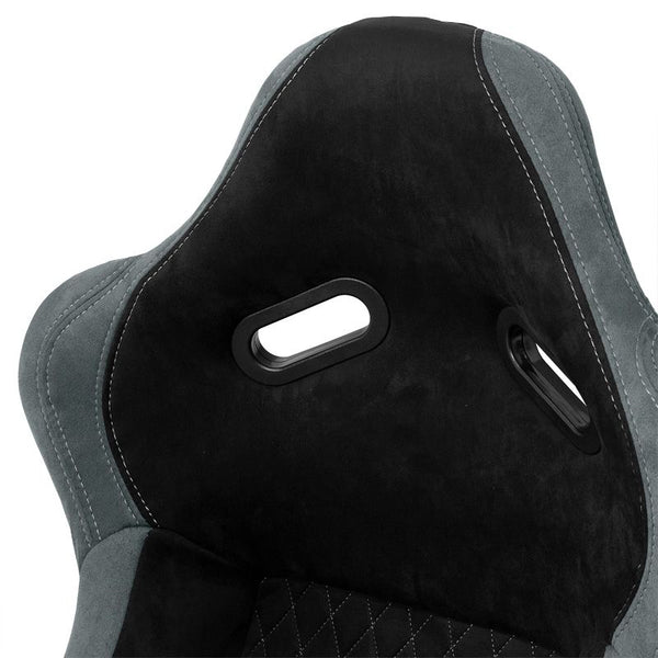 x1 Individual Luxe Universal Hard Paintable Fibreglass Back Sports Bucket Seat Black Grey Diamond Stitch Alcantara