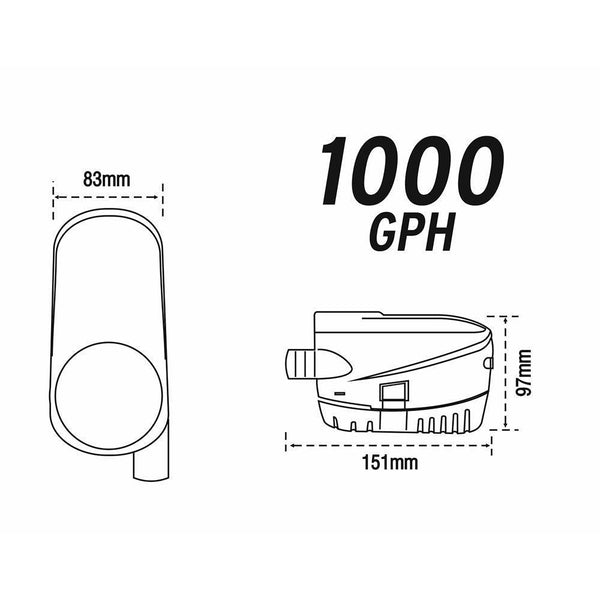 Submersible Bilge Pump 12 V DC, approx. 3,785 L/h (1,000 GPH) | 4Boats