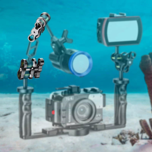 Seafrogs 2.55'' Ball Arm Clamp 2 Hole Camera Waterproof Case Tray Ball Joint Arm System Combination Clamp Dive Flashlight Holder