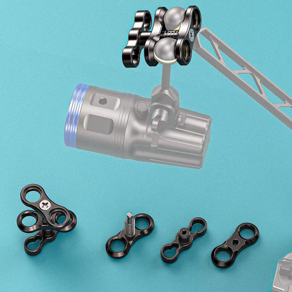 Seafrogs 2.55'' Ball Arm Clamp 2 Hole Camera Waterproof Case Tray Ball Joint Arm System Combination Clamp Dive Flashlight Holder