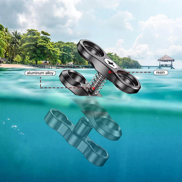 Seafrogs 2.55'' Ball Arm Clamp 2 Hole Camera Waterproof Case Tray Ball Joint Arm System Combination Clamp Dive Flashlight Holder