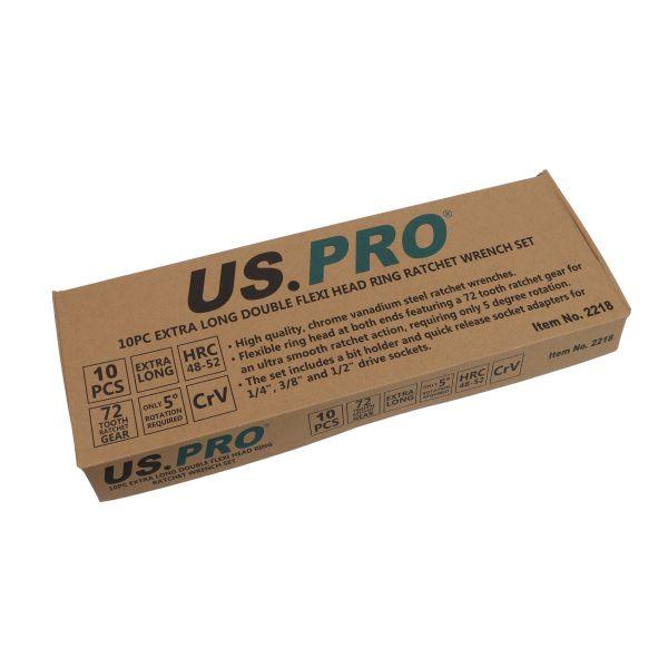 US PRO 10pc Long Double Flexi Head Ratchet Spanner Wrench Set 8-19mm 2218
