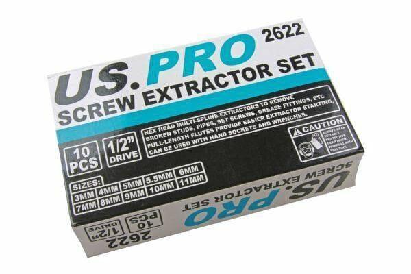 US PRO 10pc Screw extractors Set, Removes Broken Studs Screws 3mm - 11mm 2622