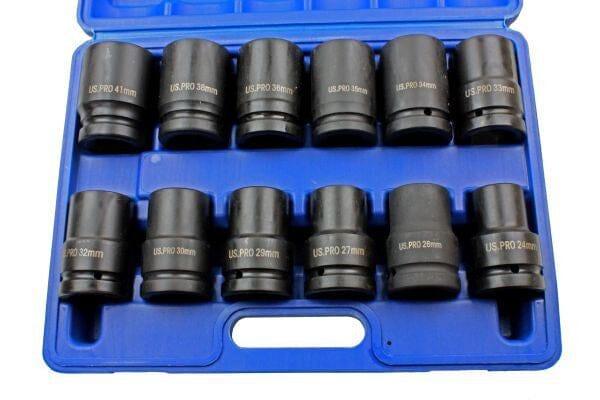 US PRO 12pc 1" dr 6pt Metric Deep Impact Sockets Set 24 - 41mm 2096