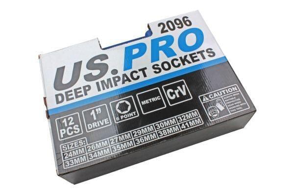 US PRO 12pc 1" dr 6pt Metric Deep Impact Sockets Set 24 - 41mm 2096