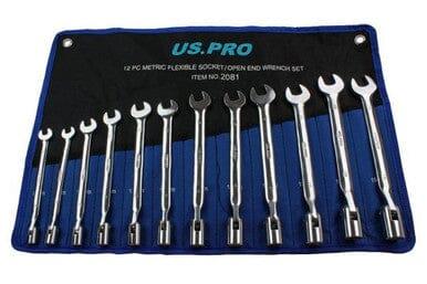 US PRO 12pc Flexi Head Socket / Open End Wrench Spanner Set 8 - 19mm 2081