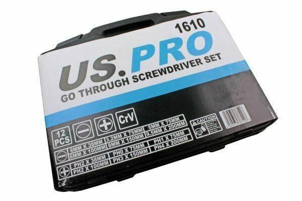 US PRO 12PC Go Through Screwdriver Set Slotted + Philips  1610