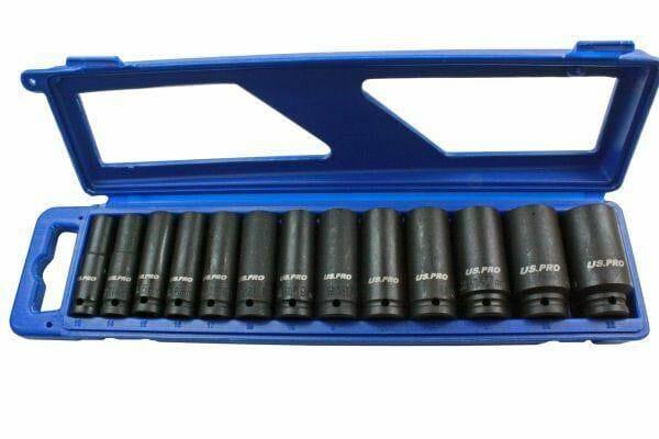 US PRO 13pc 1/2 dr 6pt Deep Impact Sockets Metric 13 - 32mm 1397