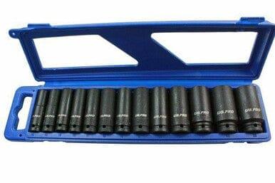 US PRO 13pc 1/2 dr 6pt Deep Impact Sockets Metric 13 - 32mm 1397
