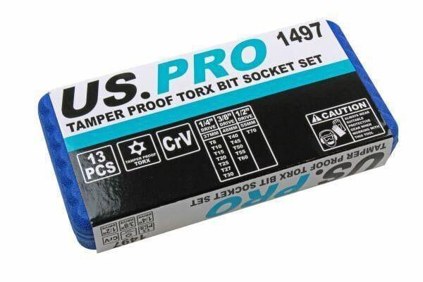 US PRO 13pc Torx Star Bit Socket Set - Tamper Bit Sockets T8 - T70 1497