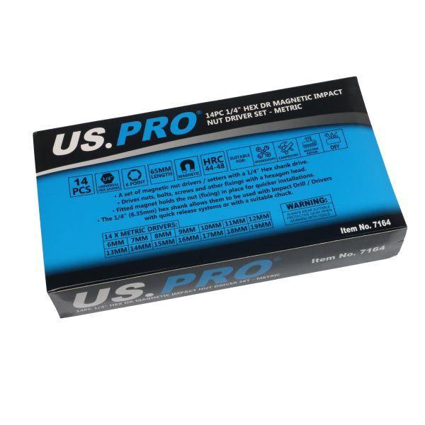 US PRO 14pc 1/4" Hex Dr Magnetic Impact Nut Driver Set Metric 7164