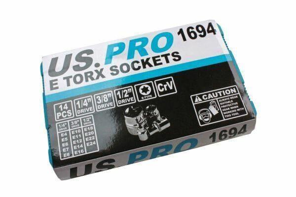US PRO 14pc E Torx Sockets 1/4 - 3/8 - 1/2" dr E4 - E24 1694