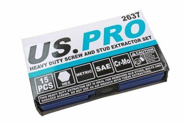 US PRO 15PC Heavy Duty Screw And Stud Extractor Set - Removes Broken Studs & Screws 2637