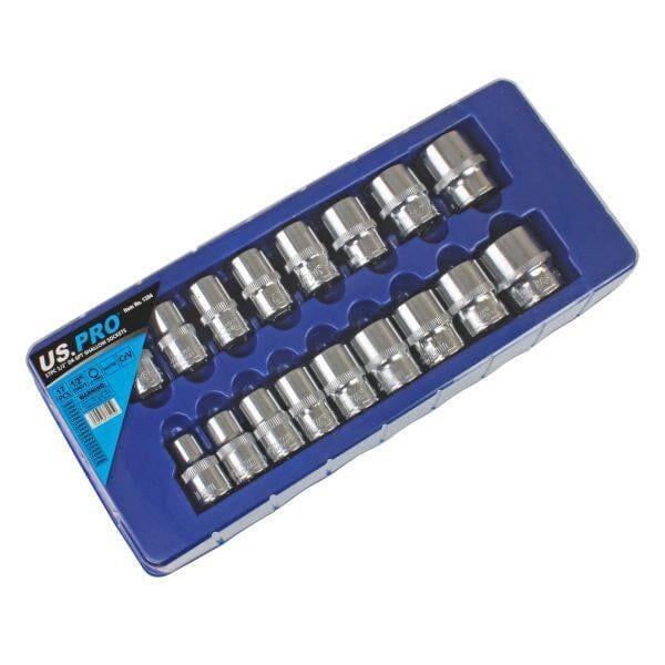 US PRO 17pc 1/2 dr Shallow Sockets 6 point 10-30mm 1394