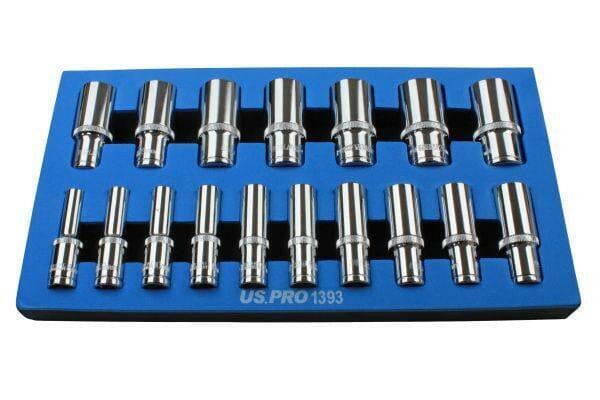 US PRO 17pc 3/8 dr Deep Sockets 12 point 8 - 24mm 1393