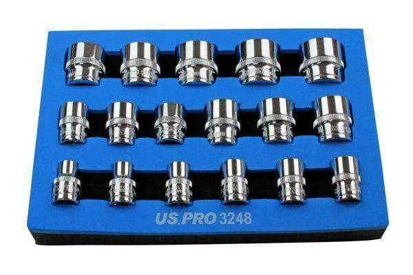 US PRO 17pc 3/8 Dr Shallow Sockets 12 Point 8 - 24mm 3248