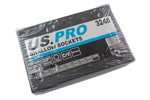 US PRO 17pc 3/8 Dr Shallow Sockets 12 Point 8 - 24mm 3248