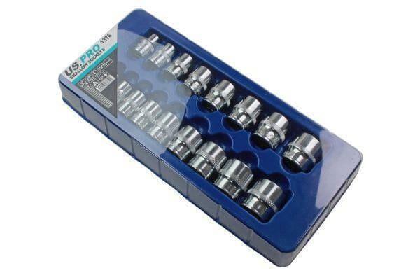 US PRO 17pc 3/8 dr Shallow Sockets Set, Socket 6 Point 8-24mm 1376