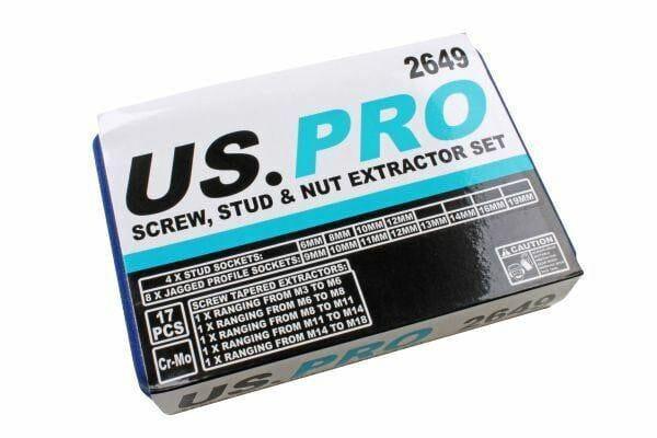 US PRO 17pc Screw, Bolt, Stud & Nut Extractor MIXED Set 2649