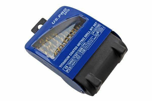 US PRO 19pc HSS Titanium Coated Metric Drill Bit Set 1 - 10mm 2410