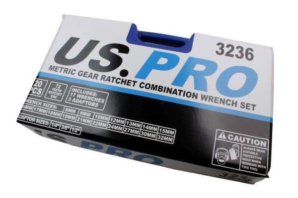 US PRO 20PC 8 - 32mm Metric Gear Ratchet Combination Spanner Wrench Set 3236