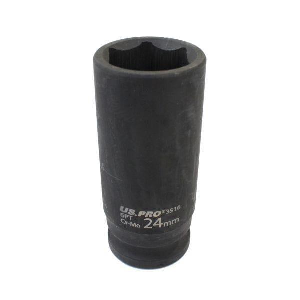 US PRO 24mm 1/2 dr 6 Point Deep Impact Socket 78mm Long 3516