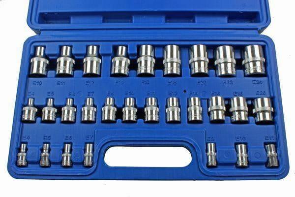 US PRO 28pc 1/4" 3/8" 1/2" E-Torx Star Socket Set E4 - E24 3254