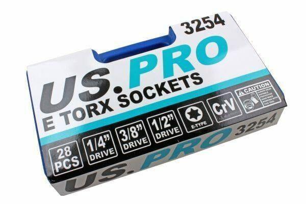 US PRO 28pc 1/4" 3/8" 1/2" E-Torx Star Socket Set E4 - E24 3254