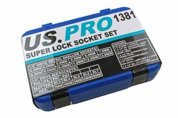 US PRO 33PC 1/4" DR Super Lock Metric Socket, Screwdriver & Hex Bit Set 1381