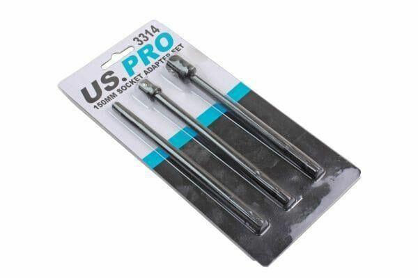 US PRO 3pc 150mm Drill Socket Adapter Set Hex - 1/4" 3/8" 1/2" Square Drive 3314