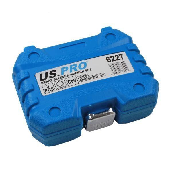 US PRO 3pc Brake Clutch Bleeder Wrench Spanner Set 12pt 8, 10 & 11mm 6227
