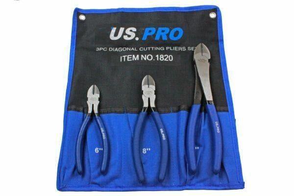 US PRO 3pc Diagonal Side Cutting Plier Set 6", 8", 10" 1820