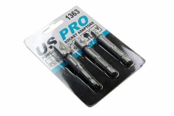 US PRO 3pc Hex Power Bit Socket Drive Adapter Set 1/4 3/8 1/2" DR 1363
