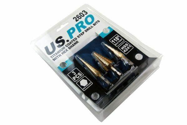 US PRO 3pc HSS Step Drill Titanium Coated Hex Shank 2603