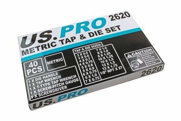 US PRO 40pc Metric Tap and Die Set Alloy Steel Pitch Gauge M3 - M12 2620