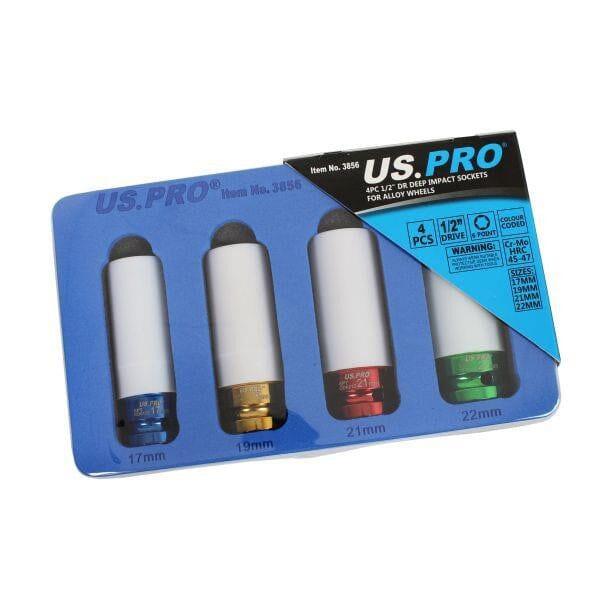 US PRO 4PC 1/2" DR Alloy Wheel Impact Sockets 17mm, 19mm, 21mm & 22mm 3856