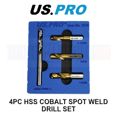 US PRO 4PC HSS Cobalt Spot Weld Drill Set 6.5mm 8mm 10mm & 8mm 2646