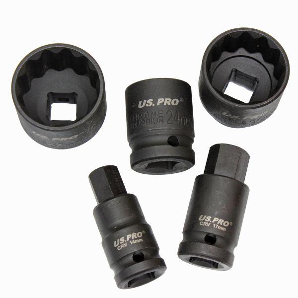 US PRO 5 Pc 1/2" Dr 12 Point Hub Impact Socket & Bit Set for VAG Vehicles 2085