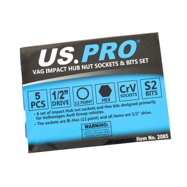 US PRO 5 Pc 1/2" Dr 12 Point Hub Impact Socket & Bit Set for VAG Vehicles 2085