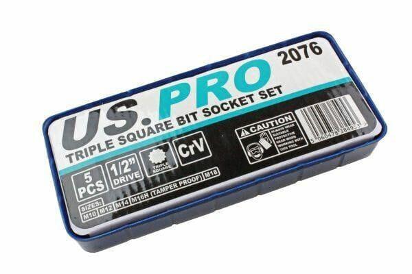 US PRO 5 Piece 1/2" Drive Spline Triple Square Bit Sockets M10 - M18 2076