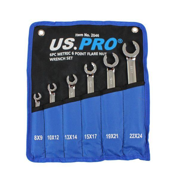 US PRO 6 Piece Metric 6 Point Flare Nut Spanner Wrench Set 8 - 24mm 2046