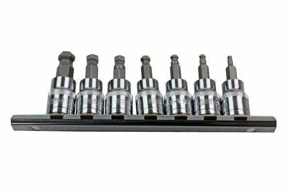 US PRO 7PC 3/8" DR Ball End Hex / Allen Bit Sockets On Rail L: 48mm 2220