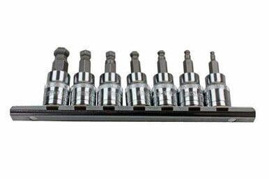US PRO 7PC 3/8" DR Ball End Hex / Allen Bit Sockets On Rail L: 48mm 2220