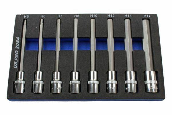 US PRO 8pc 1/2Dr  140mm Long Hex Bits Sockets Key Set Allen 5 - 17mm 2084